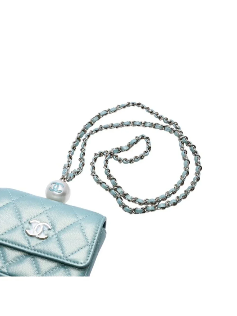 Chanel Quilted Chain Flap Coin Purse CC Logo Caviar Leather